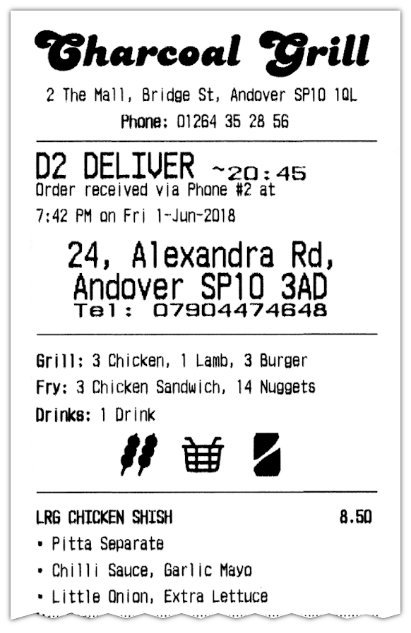 Sample kitchen order